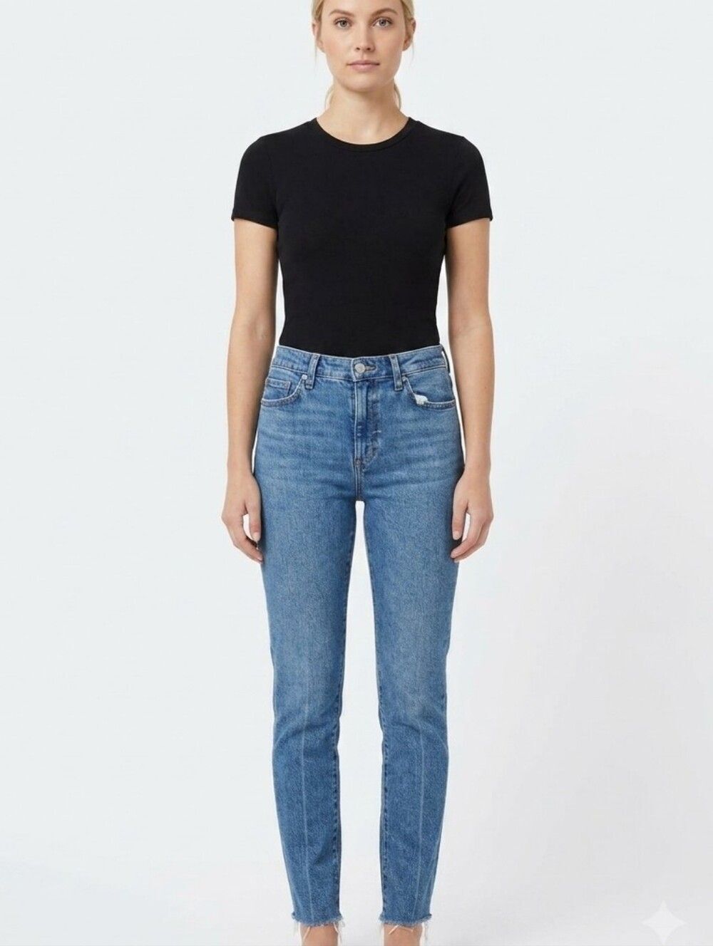 Banana Republic The Beau Mid Rise Cropped Raw Hem Blue Denim Jeans 25